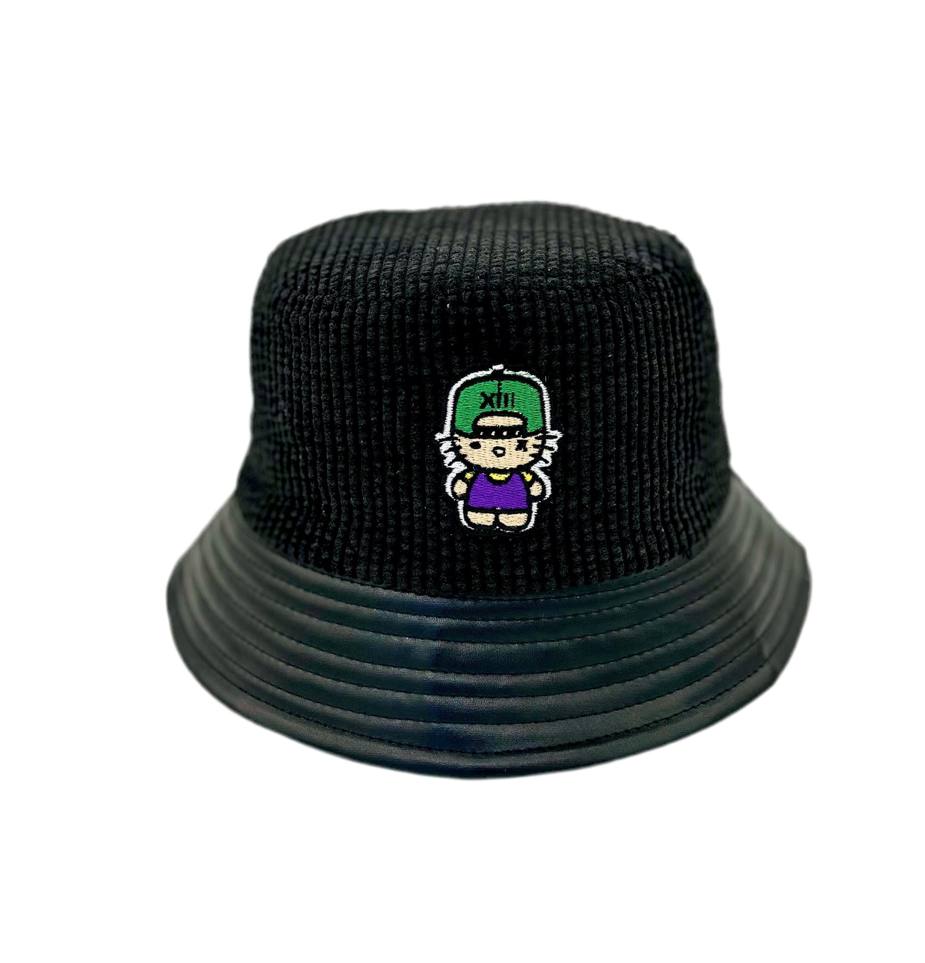 Couduroy and leather bucket hat