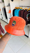 Couduroy and leather bucket hat