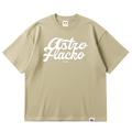 Beige t-shirt with 'Astro Flacko' text on a white background